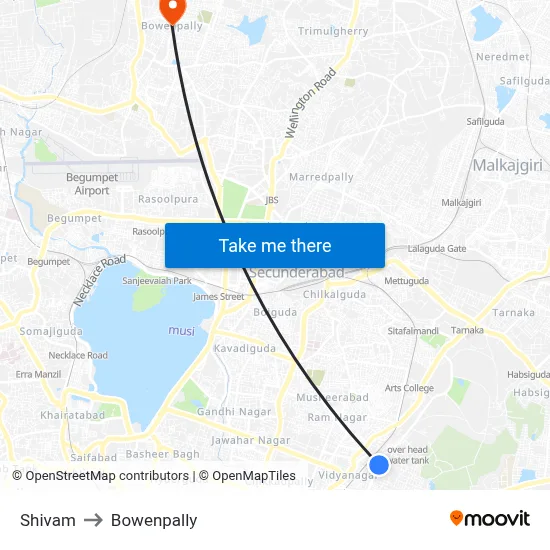 Shivam to Bowenpally map
