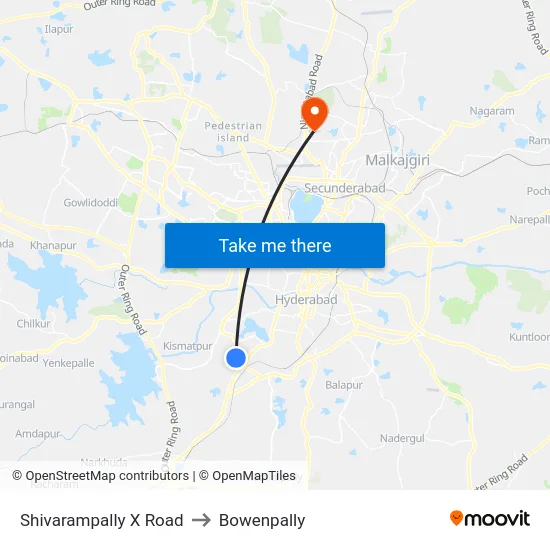 Shivarampally X Road to Bowenpally map