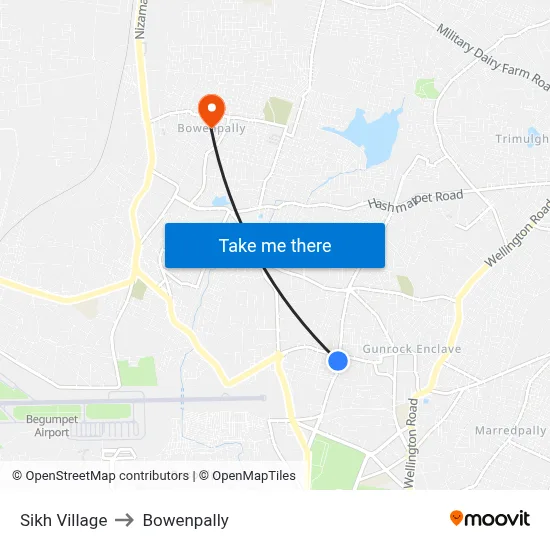 Sikh Village to Bowenpally map