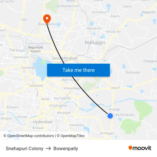 Snehapuri Colony to Bowenpally map