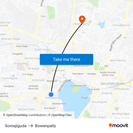 Somajiguda to Bowenpally map