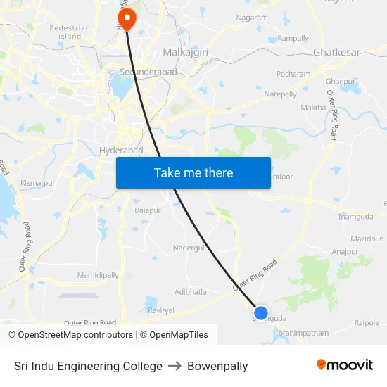 Sri Indu Engineering College to Bowenpally map