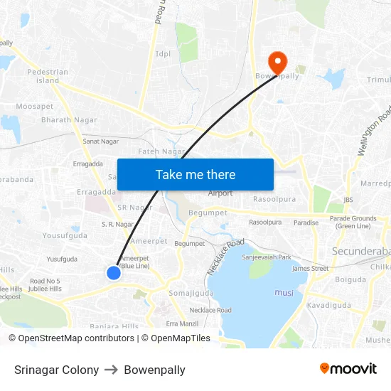 Srinagar Colony to Bowenpally map