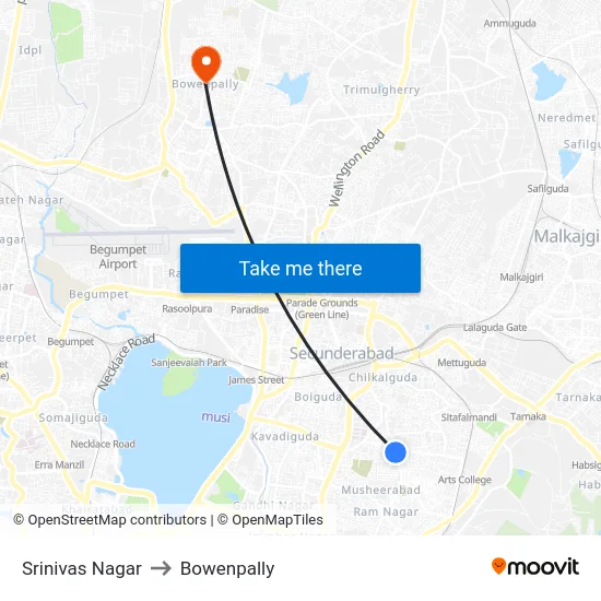 Srinivas Nagar to Bowenpally map
