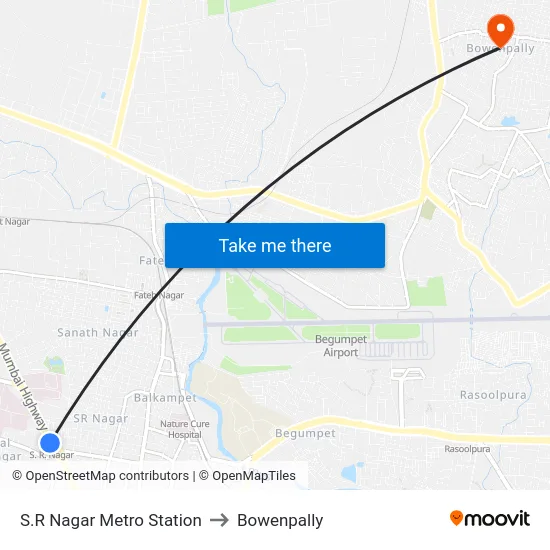 S.R Nagar Metro Station to Bowenpally map