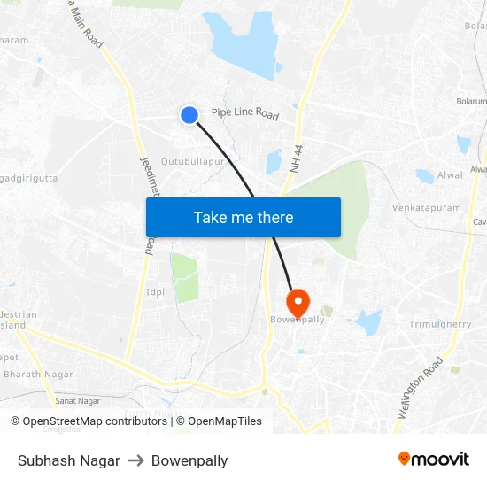 Subhash Nagar to Bowenpally map