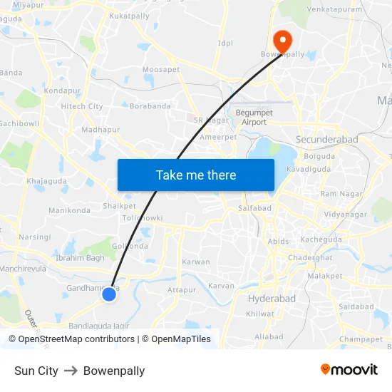 Sun City to Bowenpally map