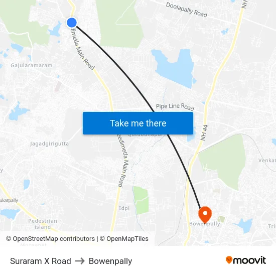 Suraram X Road to Bowenpally map