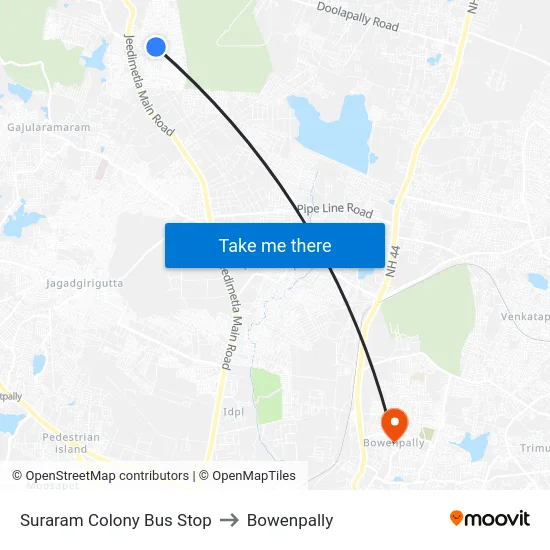 Suraram Colony Bus Stop to Bowenpally map