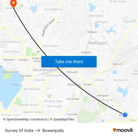 Survey Of India to Bowenpally map