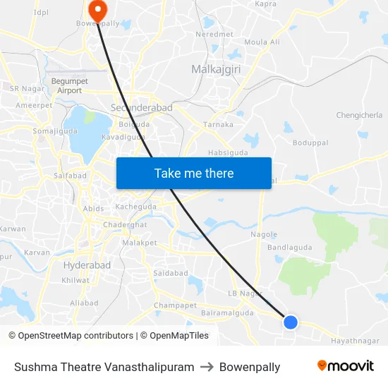 Sushma Theatre Vanasthalipuram to Bowenpally map