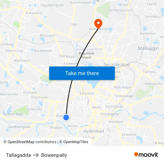 Tallagadda to Bowenpally map