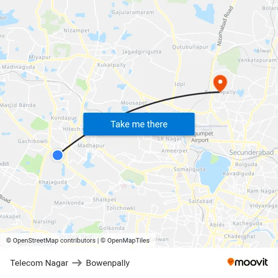 Telecom Nagar to Bowenpally map