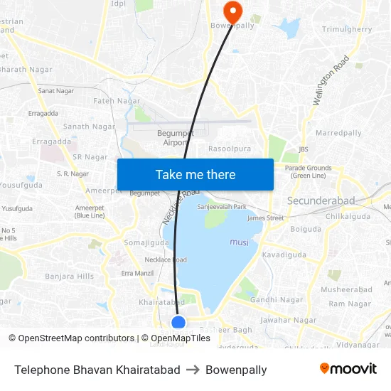Telephone Bhavan Khairatabad to Bowenpally map