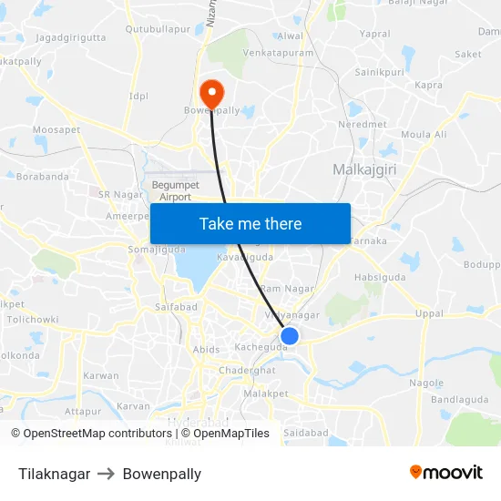 Tilaknagar to Bowenpally map