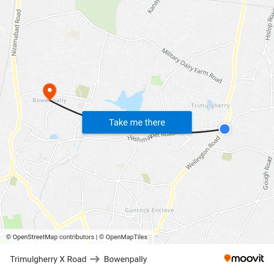 Trimulgherry X Road to Bowenpally map