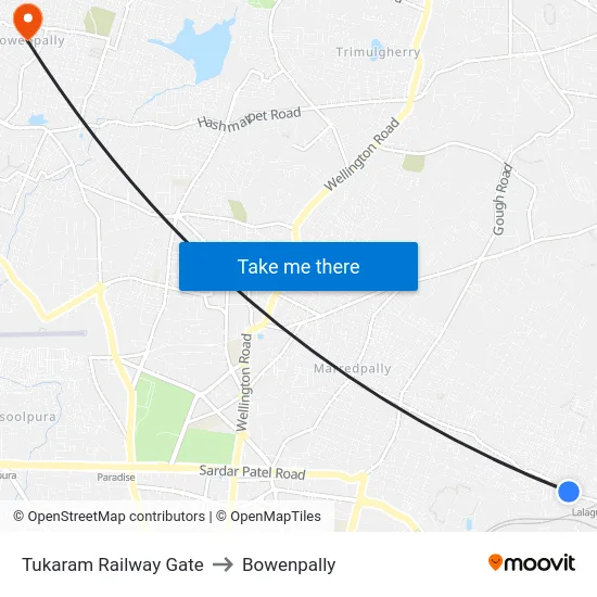 Tukaram Railway Gate to Bowenpally map