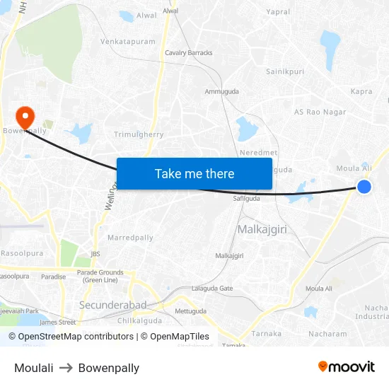 Moulali to Bowenpally map