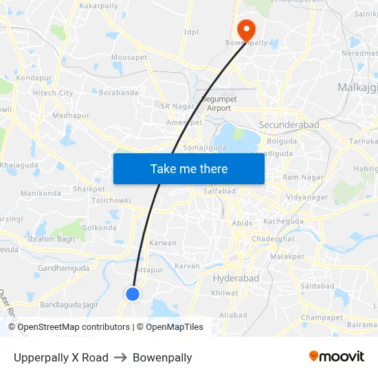 Upperpally X Road to Bowenpally map