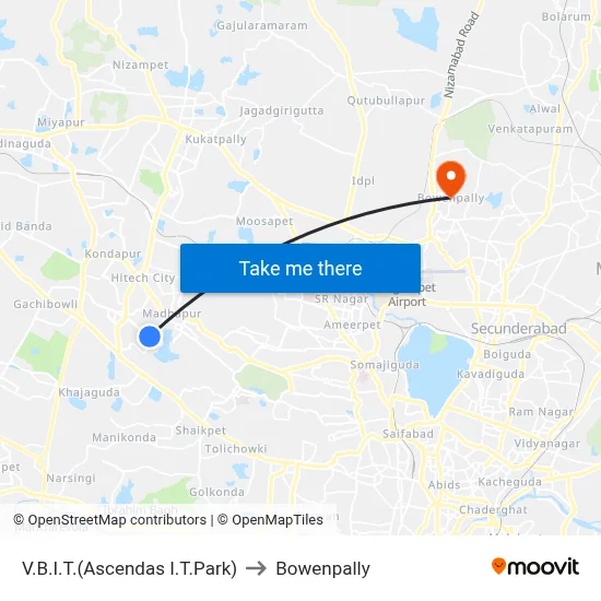 V.B.I.T.(Ascendas I.T.Park) to Bowenpally map