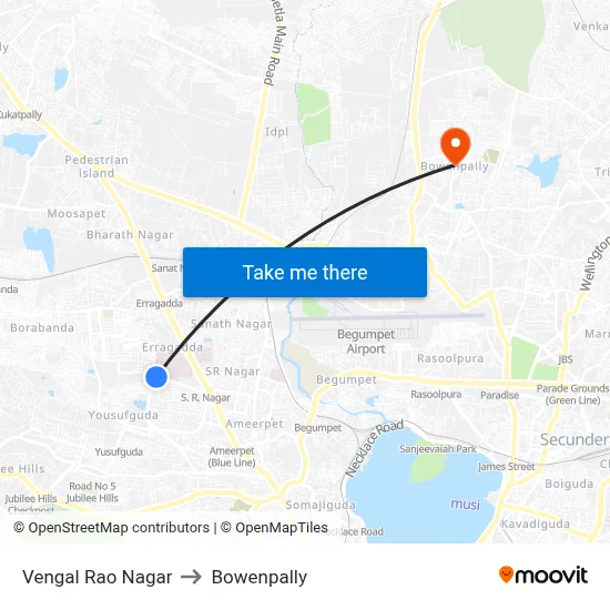 Vengal Rao Nagar to Bowenpally map