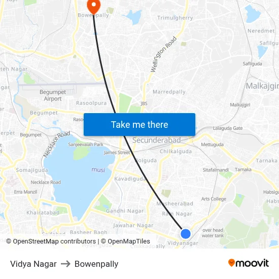 Vidya Nagar to Bowenpally map