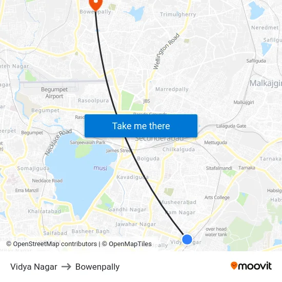 Vidya Nagar to Bowenpally map