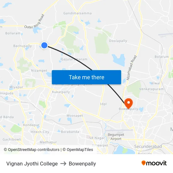 Vignan Jyothi College to Bowenpally map