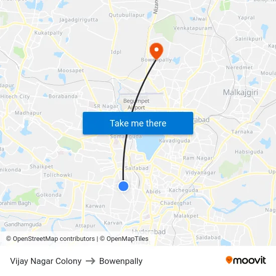Vijay Nagar Colony to Bowenpally map