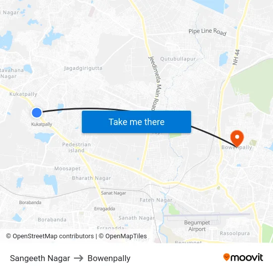Sangeeth Nagar to Bowenpally map