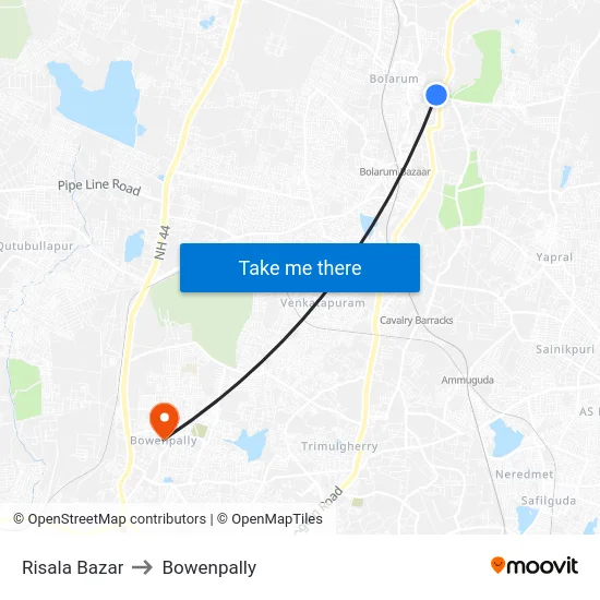 Risala Bazar to Bowenpally map
