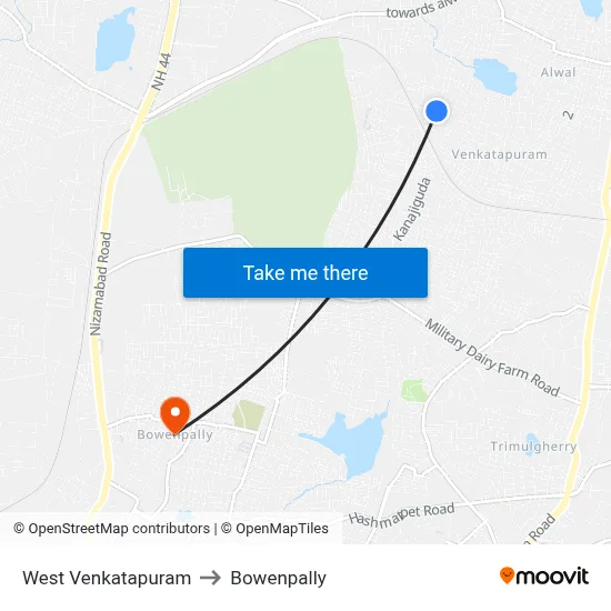 West Venkatapuram to Bowenpally map