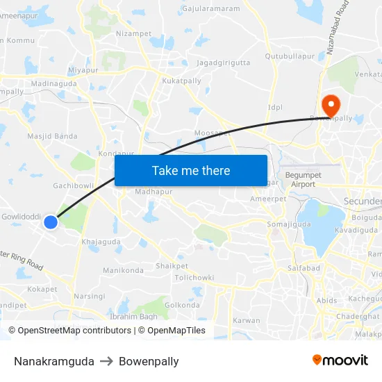 Nanakramguda to Bowenpally map