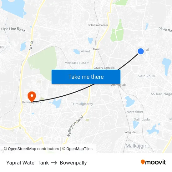 Yapral Water Tank to Bowenpally map