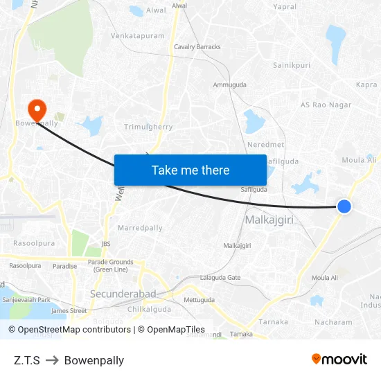Z.T.S to Bowenpally map