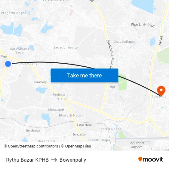 Rythu Bazar KPHB to Bowenpally map