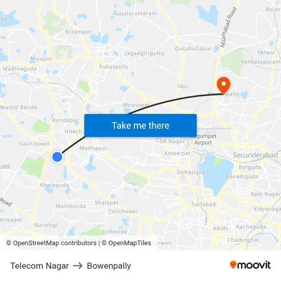 Telecom Nagar to Bowenpally map