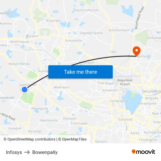 Infosys to Bowenpally map