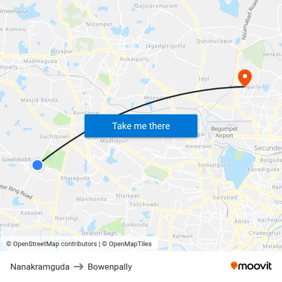 Nanakramguda to Bowenpally map