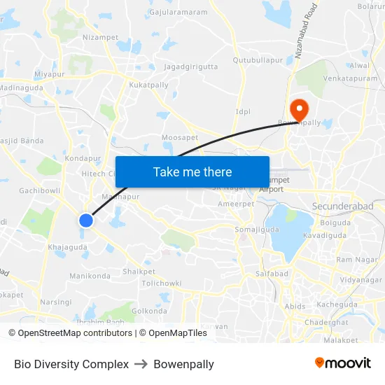 Bio Diversity Complex to Bowenpally map