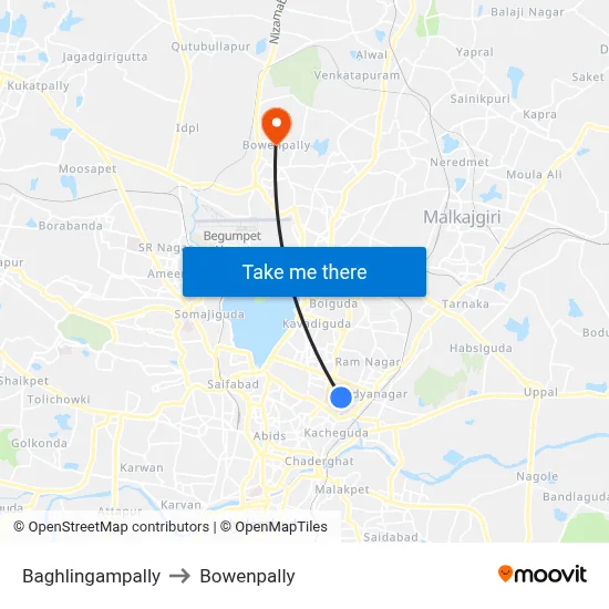 Baghlingampally to Bowenpally map
