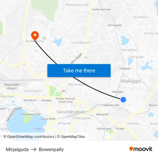 Mirjalguda to Bowenpally map