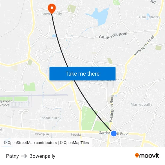 Patny to Bowenpally map
