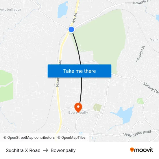 Suchitra X Road to Bowenpally map