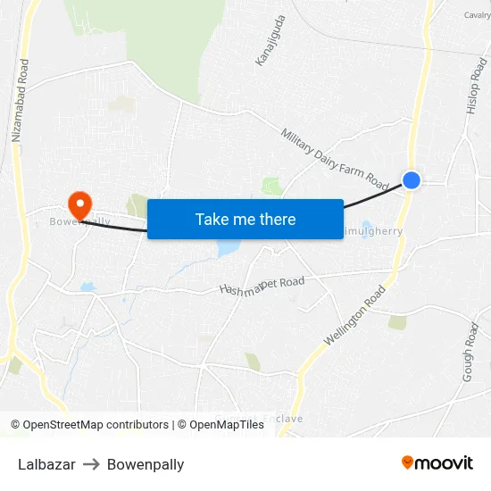 Lalbazar to Bowenpally map