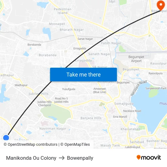 Manikonda Ou Colony to Bowenpally map