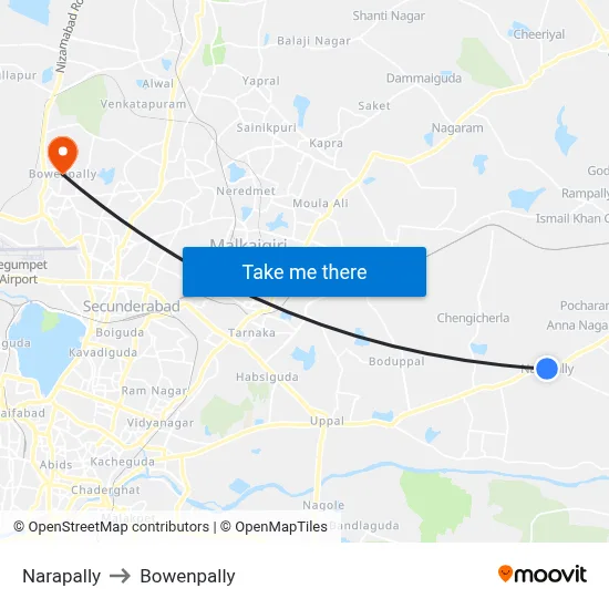 Narapally to Bowenpally map