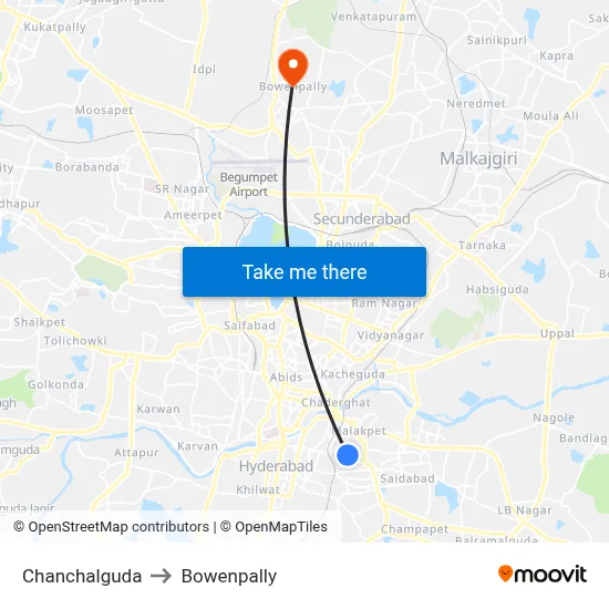 Chanchalguda to Bowenpally map