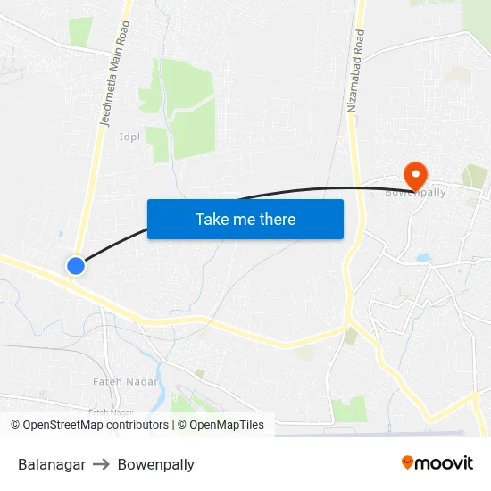 Balanagar to Bowenpally map