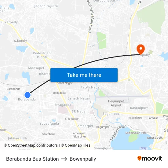 Borabanda Bus Station to Bowenpally map